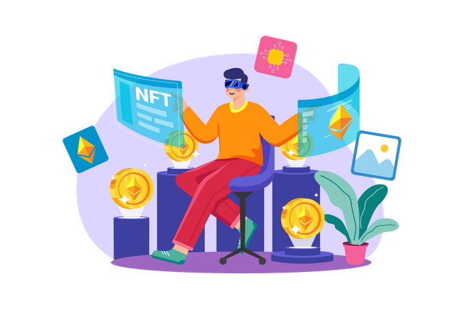 Man Creating NFT using VR tech  Illustration