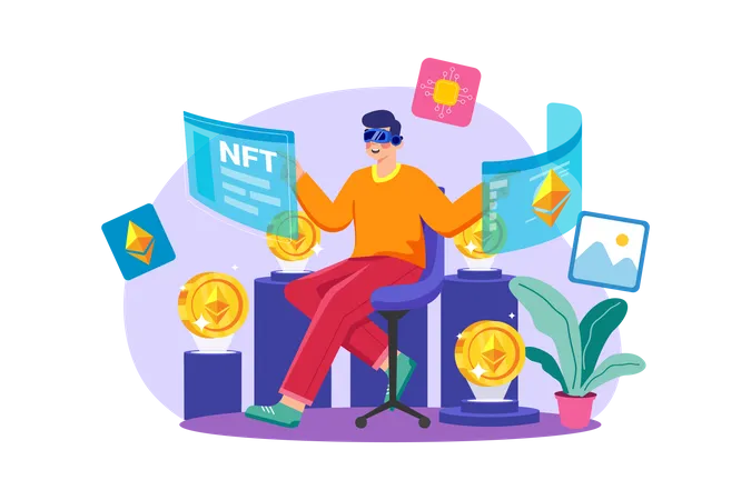 Man Creating NFT using VR tech  Illustration