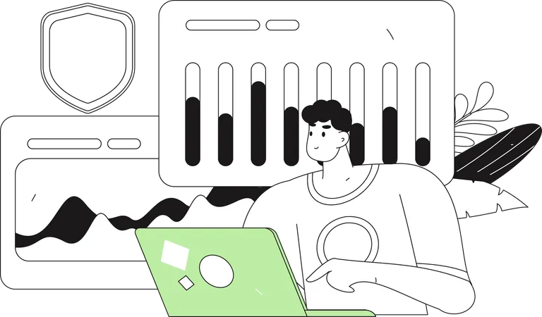 Man creating online analytics  Illustration