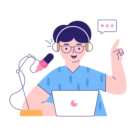 Man Creating Podcast  Illustration