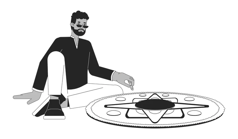 Man creating rangoli  Illustration