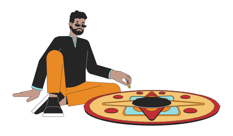 Man creating rangoli  Illustration