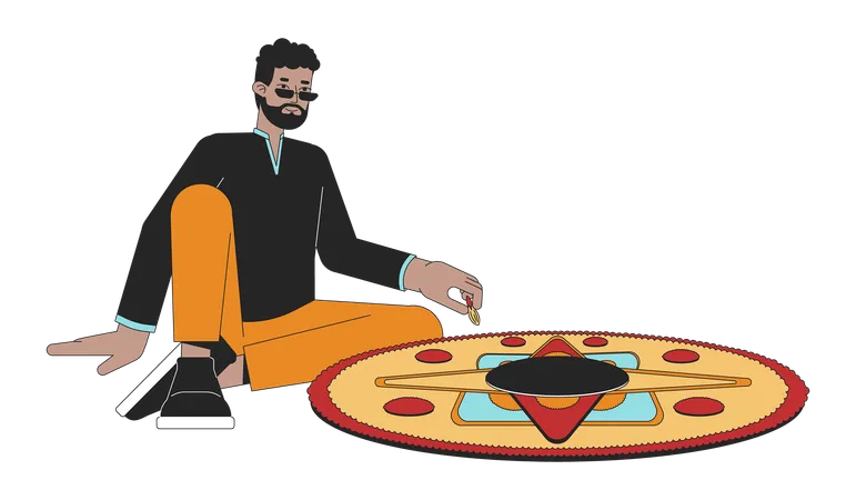 Man creating rangoli  Illustration