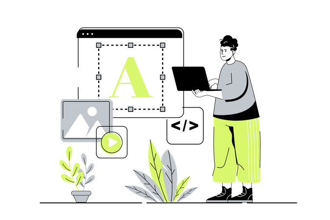 レスポンシブなサイトレイアウトを作成する男性  イラスト