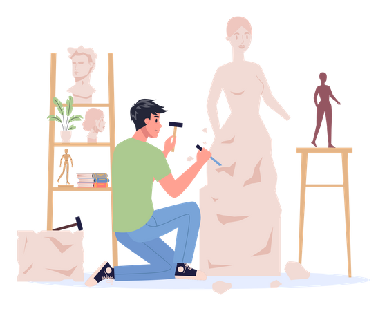 Man creating sculpture from marble  Illustration