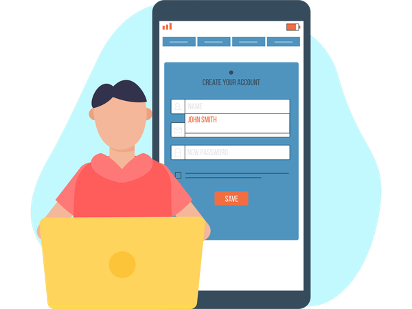 Man creating user account  Illustration