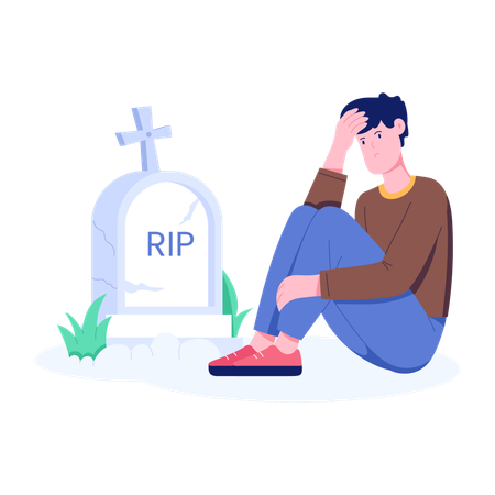 Man cries due to loss of beloved  Illustration