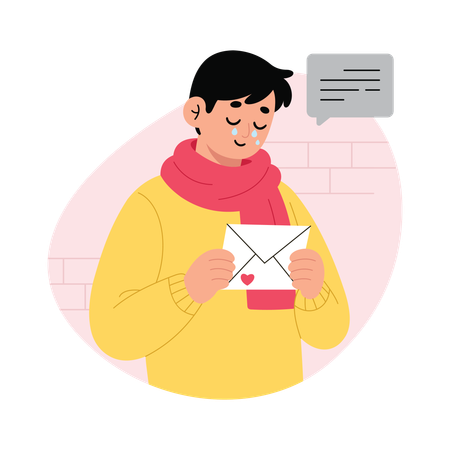 Man cries while Reading Letter  Illustration