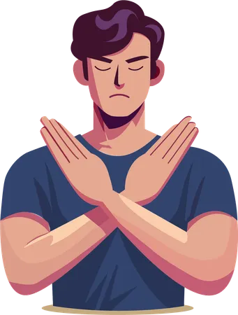Man crossed his arms across his chest as  sign of denial  Illustration