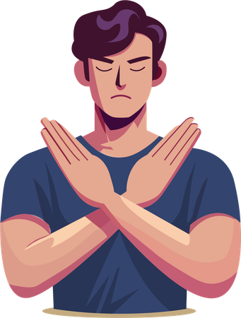 男性は否定の印として腕を胸の前で組んだ  イラスト
