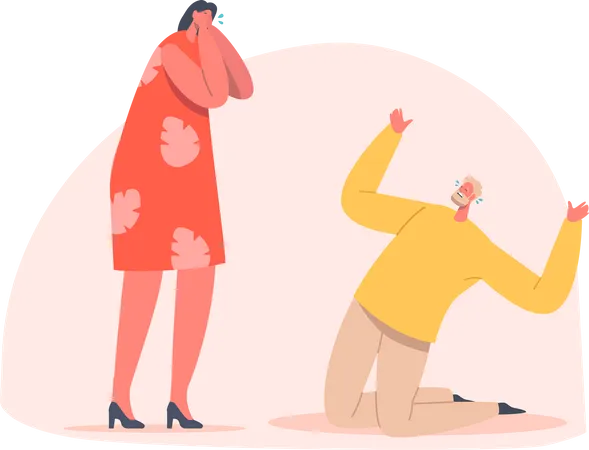 Sad People Crying Desperate Male And Female Characters Close Face With Hands Stand On Knees Express Negative Emotions With Tears Pour Down Upset Bad Mood Grief Cartoon Vector Illustration Illustration