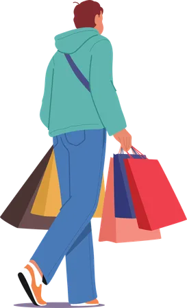 Man customer carrying paper shopping bags in hands walking  Illustration