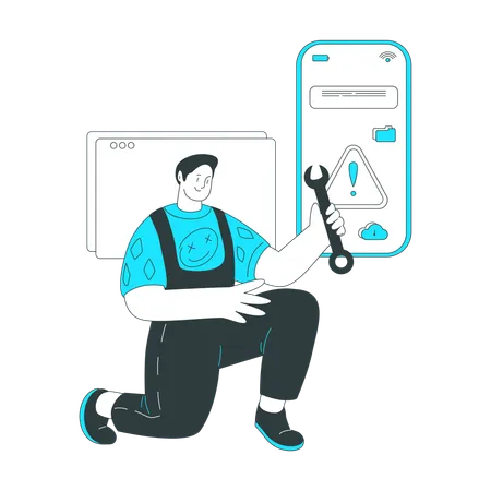 Man customizes a mobile app  Illustration