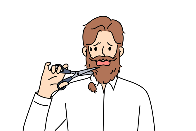 Man cuts off own beard with scissors because of appearance requirements at new job  Illustration