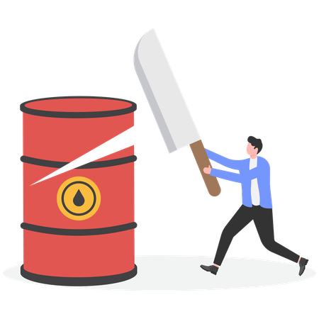 Man cutting crude oil barrel  Illustration