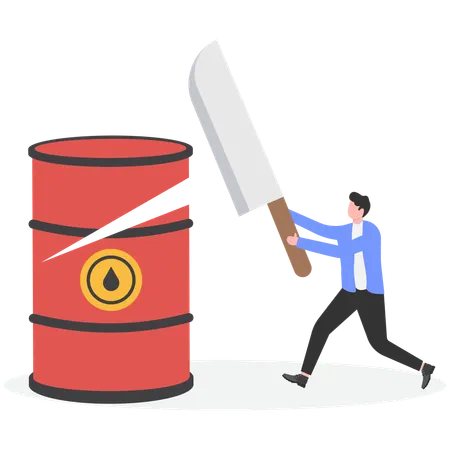 Man cutting crude oil barrel  Illustration