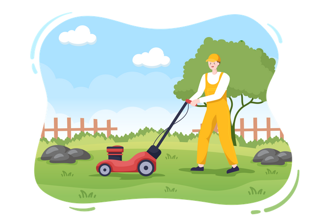 Man Cutting Green Grass  Illustration