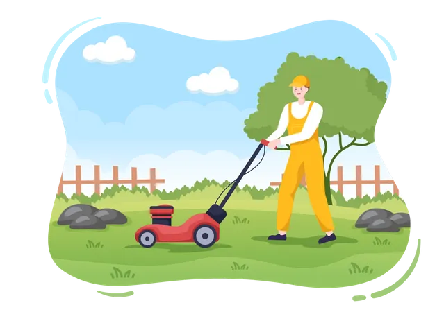 Man Cutting Green Grass  Illustration