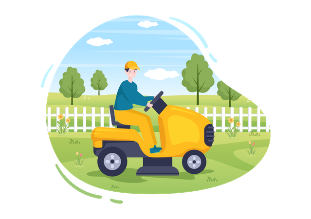 Man Cutting Green Grass  Illustration