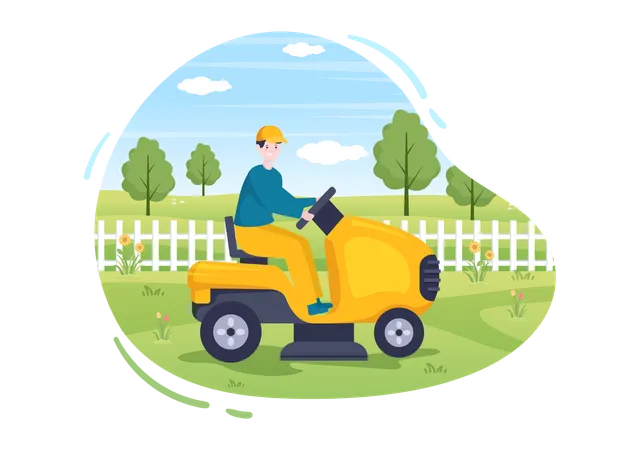 Man Cutting Green Grass  Illustration