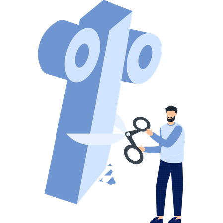 Man Cutting Percentage Symbol with Scissors  Illustration