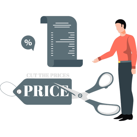 Man cutting price tag  Illustration