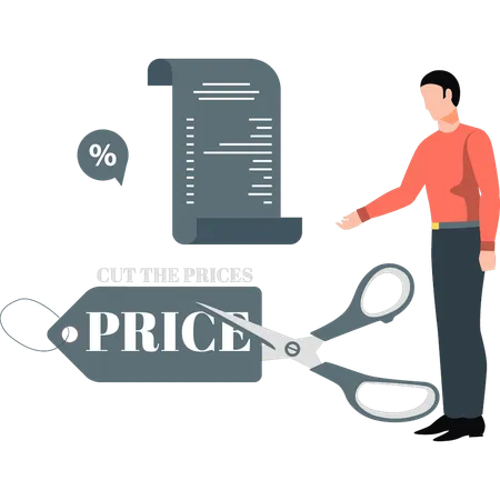 Man cutting price tag  Illustration