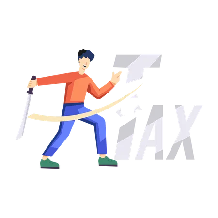 Man cutting Tax paper  Illustration