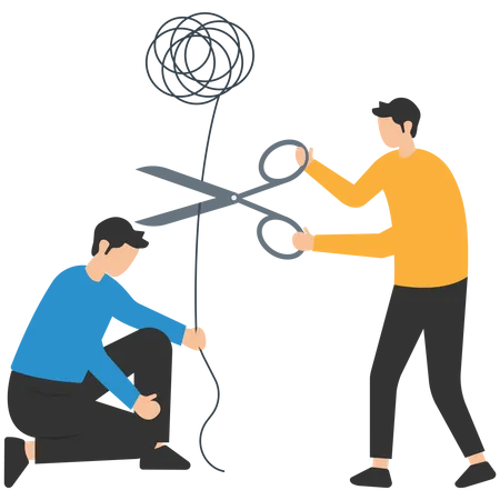 Man cutting thread from scissor  Illustration