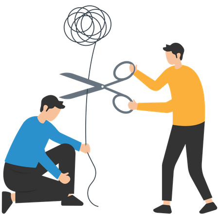 Man cutting thread from scissor  Illustration