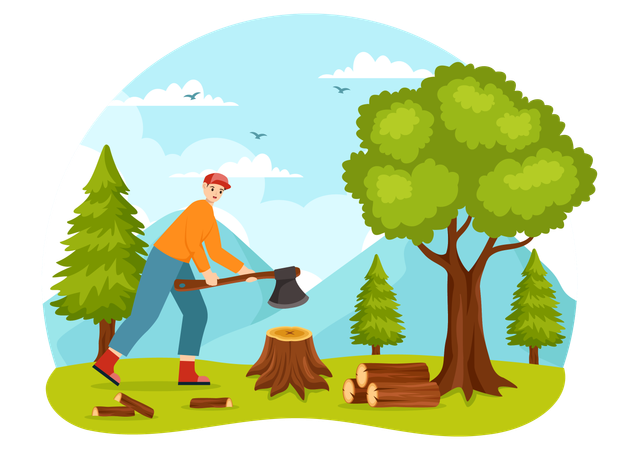 Man cutting timber  Illustration