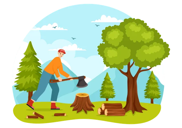 Man cutting timber  Illustration