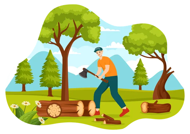 Man cutting tree  일러스트레이션