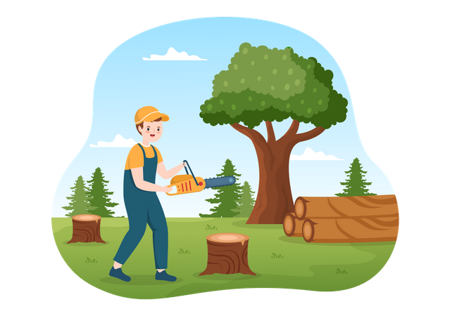 Man cutting tree  Illustration