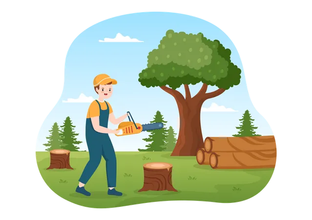 Man cutting tree  Illustration