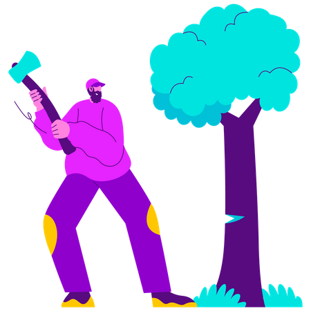 Man Cutting Tree  Illustration