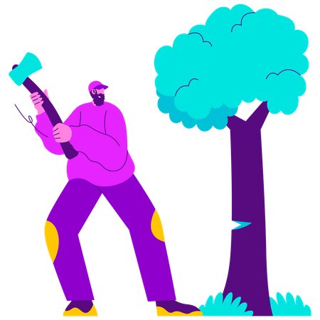 Man Cutting Tree  イラスト