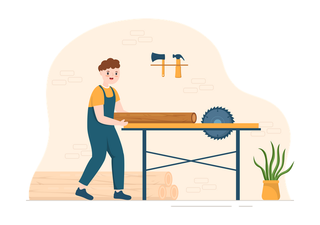 Man cutting tree log  Illustration