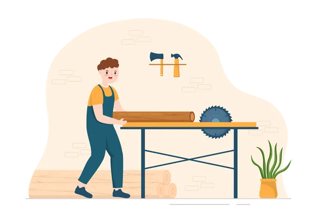 Man cutting tree log  Illustration