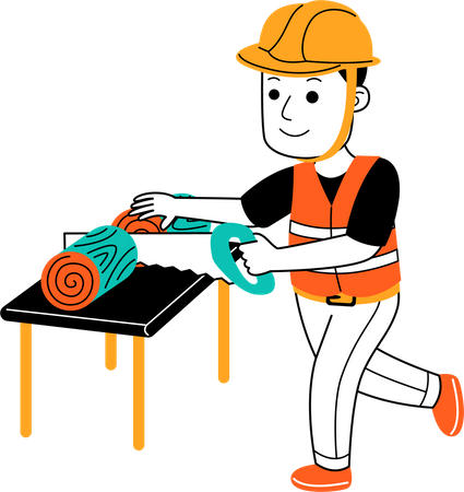 Man cutting wood using hand saw  Illustration