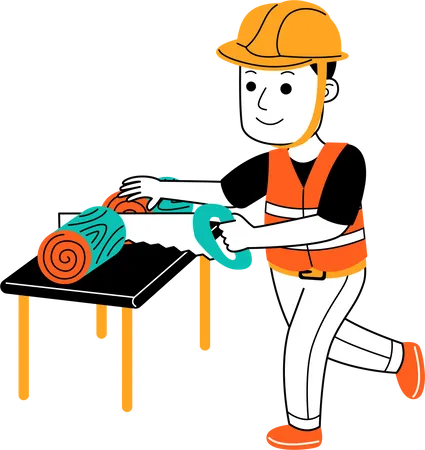 Man cutting wood using hand saw  Illustration