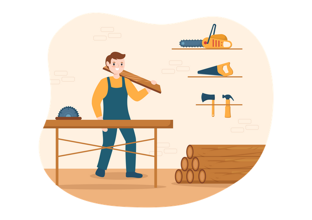 Man cutting wooden log  Illustration