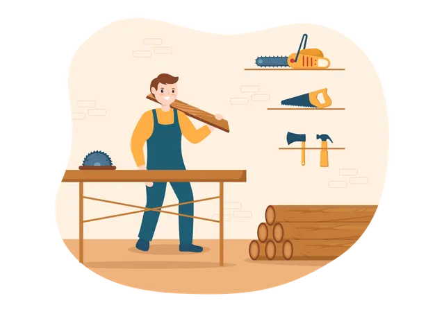 Man cutting wooden log  Illustration