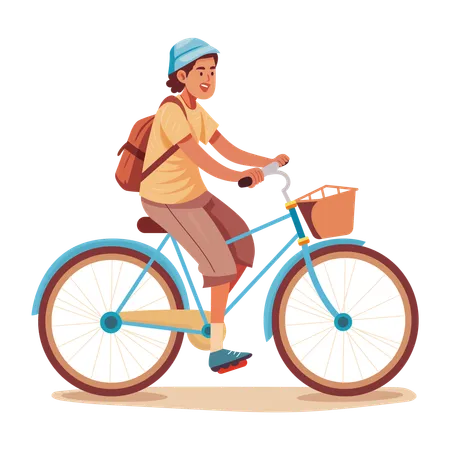 Man cycling bicycle in park  Illustration