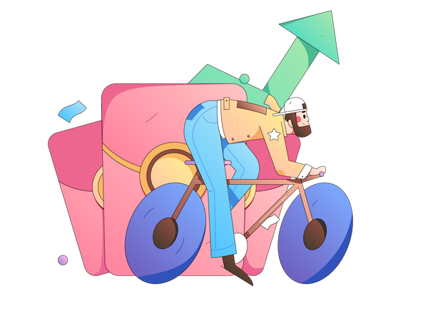 Man cycling for financial growth  Illustration