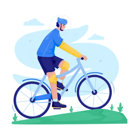 Flat Design Of A Man Cycling Routine In The Park Illustration