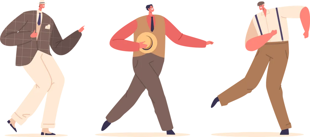 Retro Men Dance Embodies The Charm Of Bygone Eras With Suave Moves Vintage Attire And A Touch Of Nostalgia Male Character Celebrating The Timeless Art Of Dance Cartoon People Vector Illustration Illustration