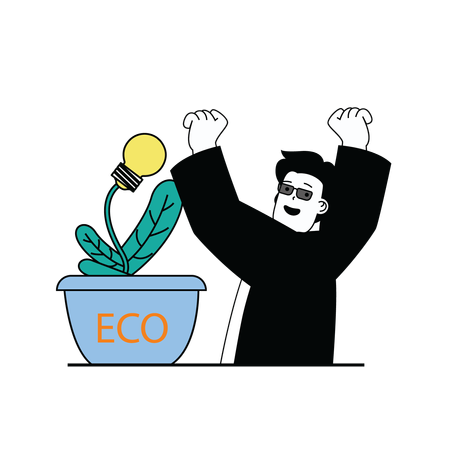 Man dancing beside eco plant  Illustration