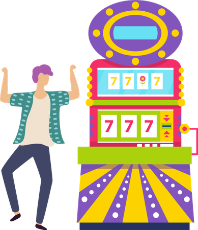 Man Dancing by Slot Machine  Illustration