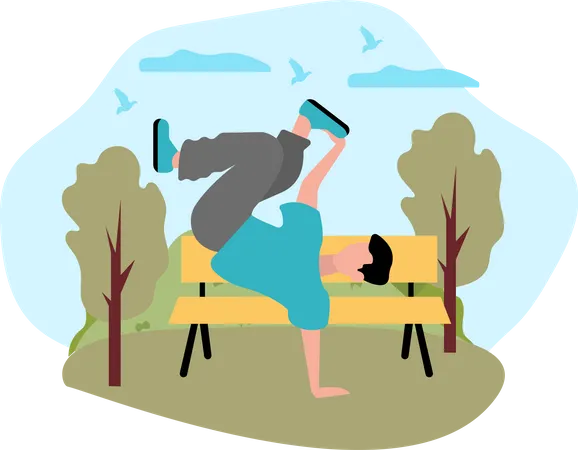 Man dancing in park  Illustration